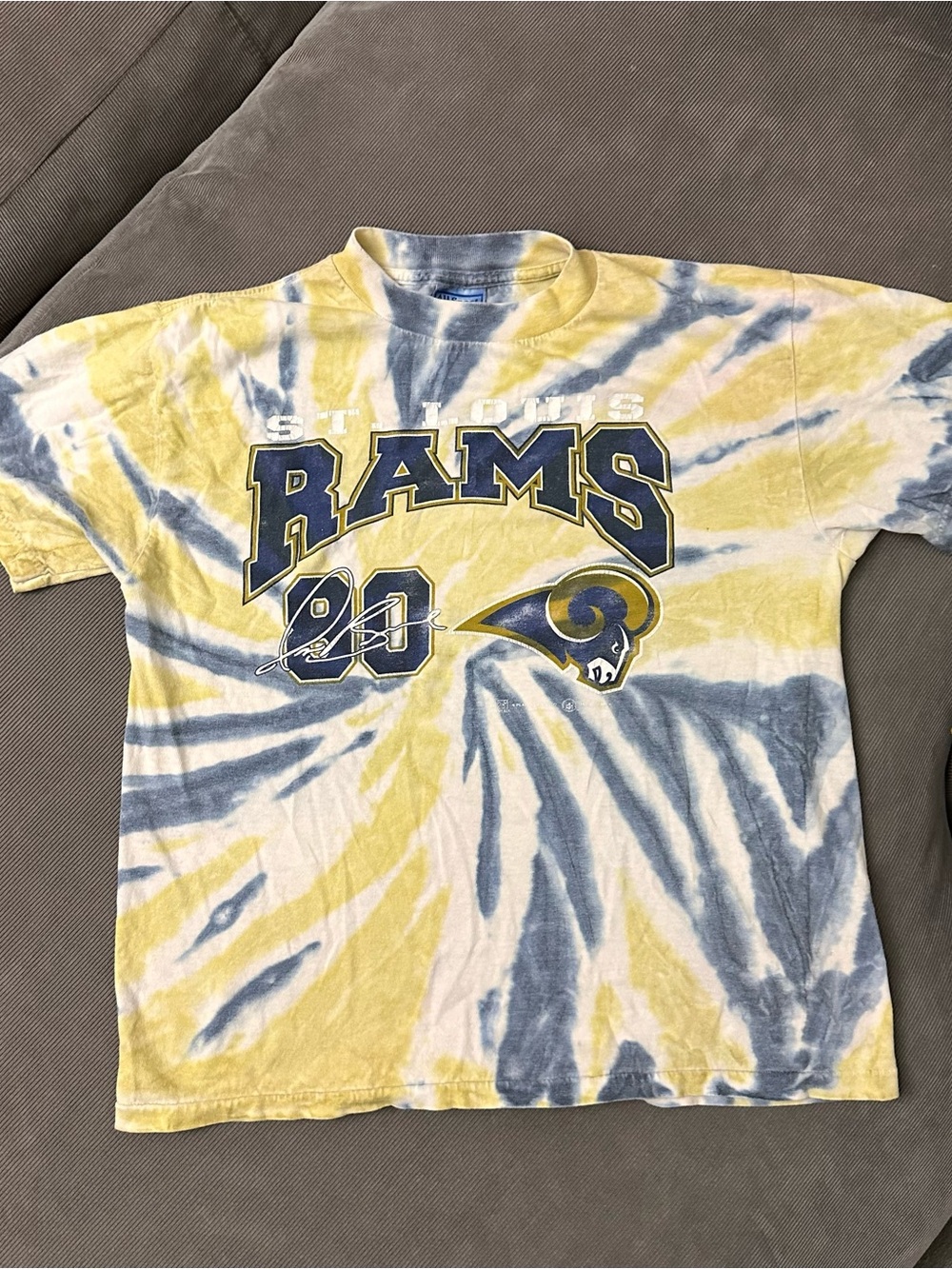 Vintage St. Louis Rams Isaac Bruce Tie Dye Shirt Youth Large Single Stitch